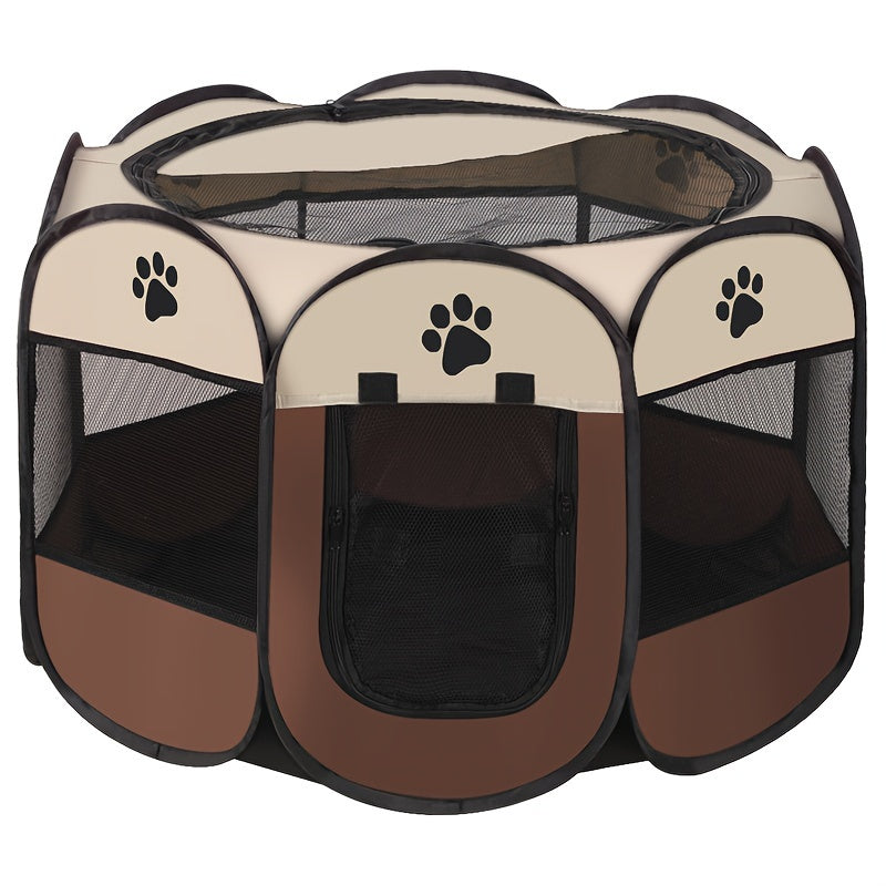 Foldable Pet Playpen with Carrying Case and Travel Bowl Water-Resistant Shade Cover for Indoor Outdoor Use