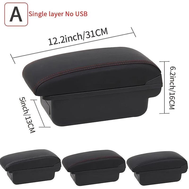 Car Interior Armrest Storage Box for Sedan Leather Black 2011–2020