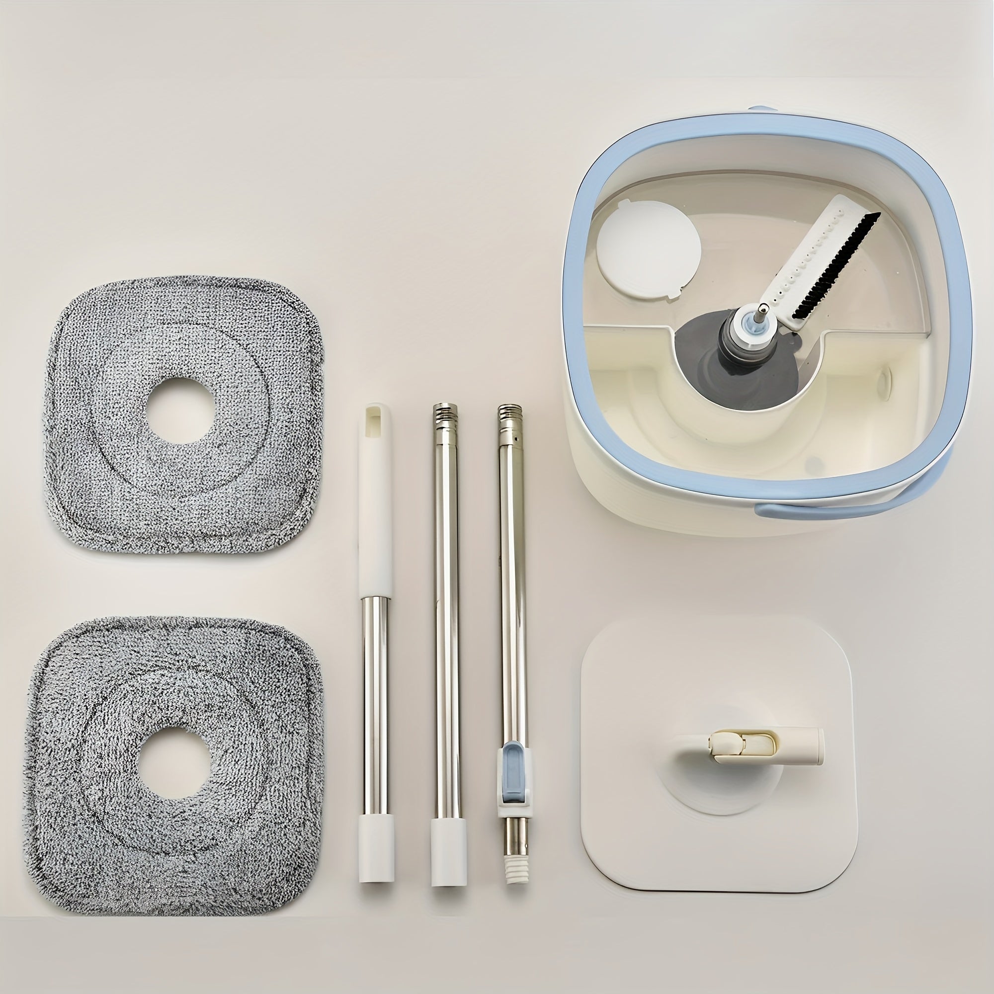 Hands-Free Floor Mop and Bucket Set for Dry Wet Cleaning, Rotating Dust Removal