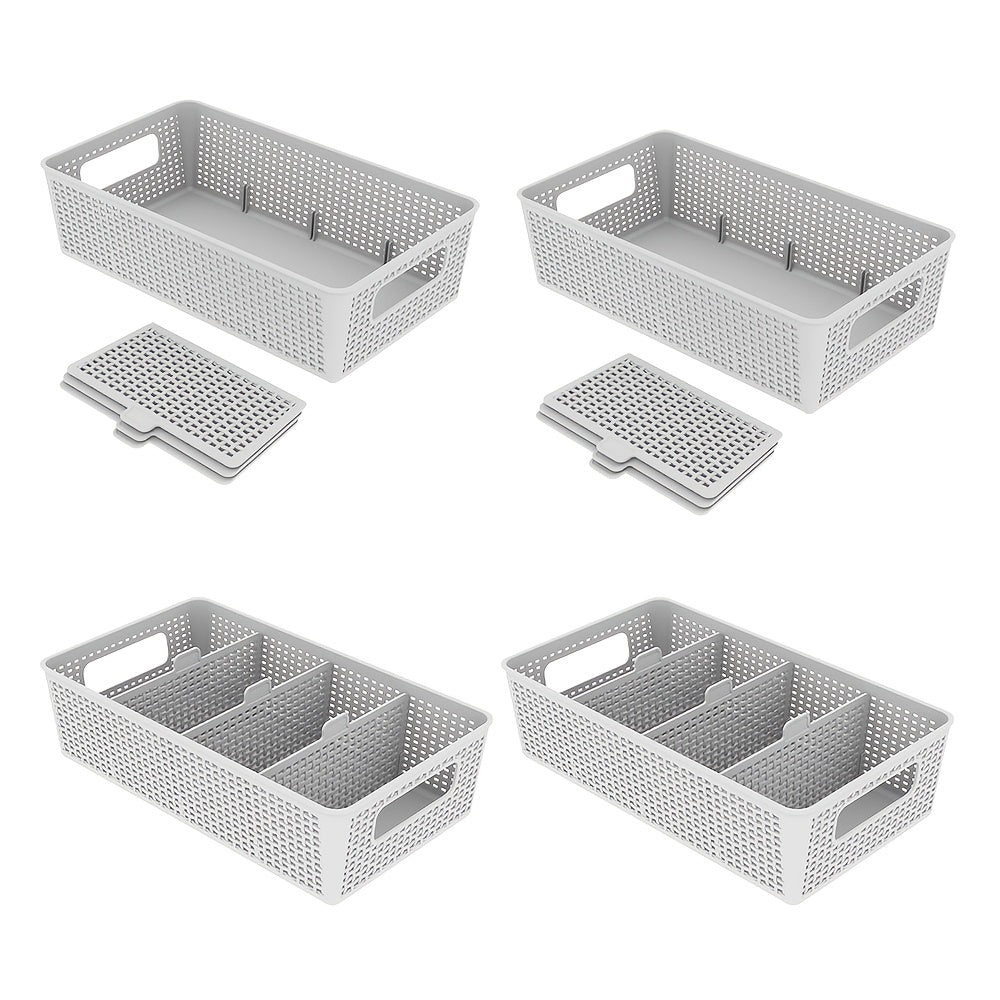 Multi-Purpose Woven Storage Box with Divider for Bathroom and Kitchen Cabinets 1-8 Pieces