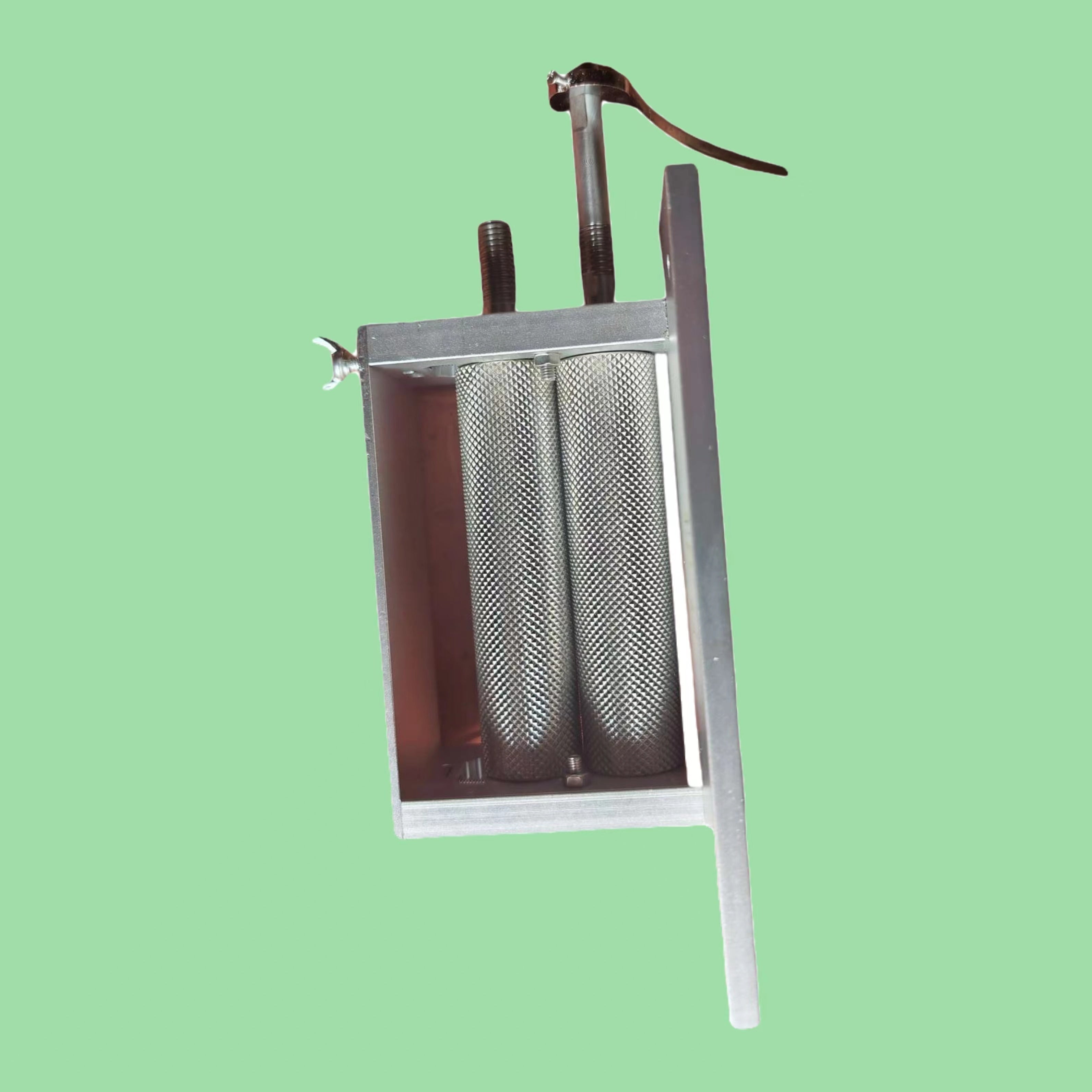 Hand-Cranked Squid Press Stainless Steel Texture for Seafood Preparation