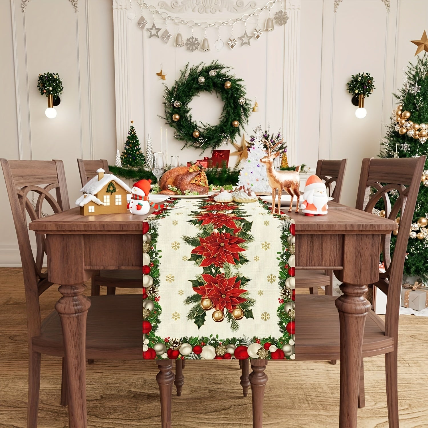 Christmas Snowflakes Linen Table Runner in Various Sizes for Home Decor