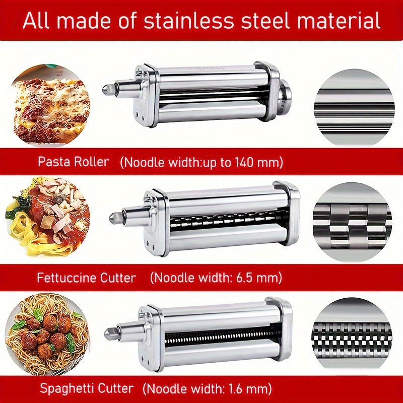 Stainless Steel Pasta Roller and Cutter Set for KitchenAid Stand Mixer