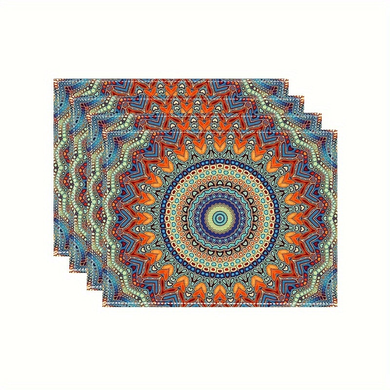 Mandala-Style Placemat Set with Persian Bohemian Design Heat Resistant Washable for Home and Restaurant