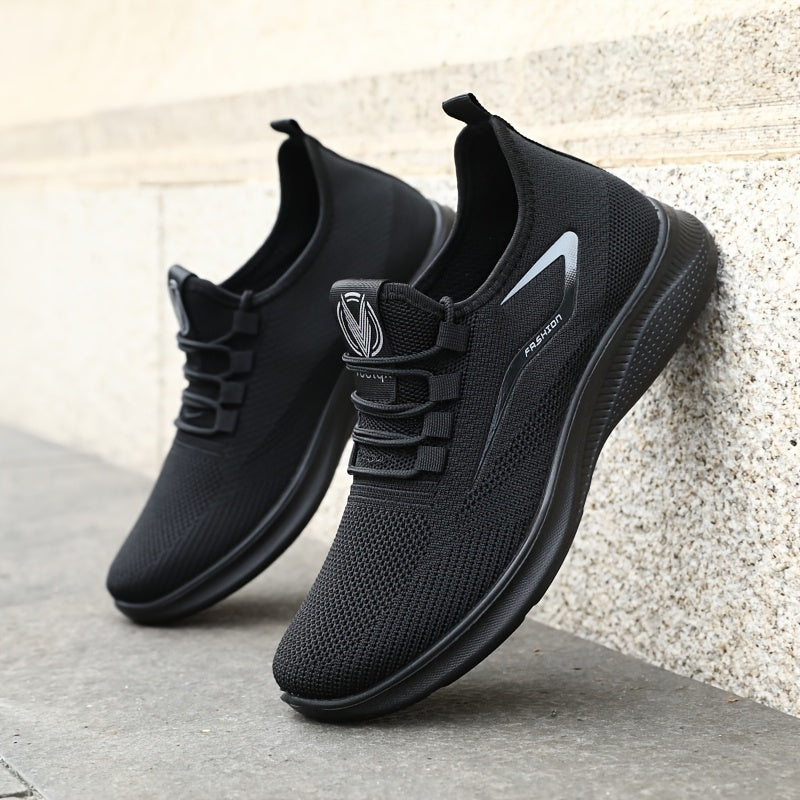 Men's Casual Athletic Sneakers Breathable Knit Upper Non-Slip Rubber Sole Lightweight Black White