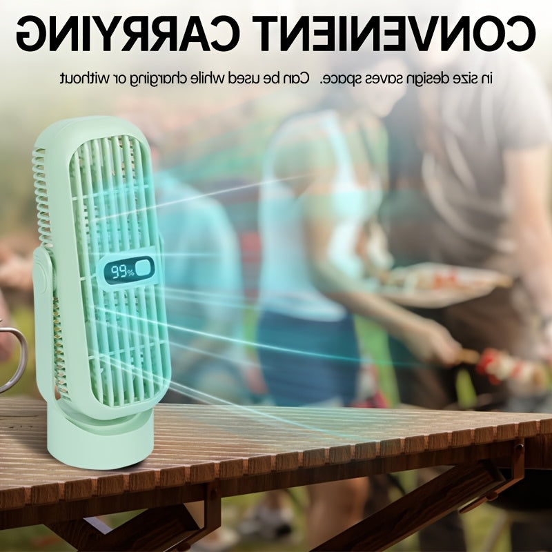 Raqamli displeyli portativ stol fanati, USB bilan qayta zaryadlanadigan, sozlanadigan havo oqimi