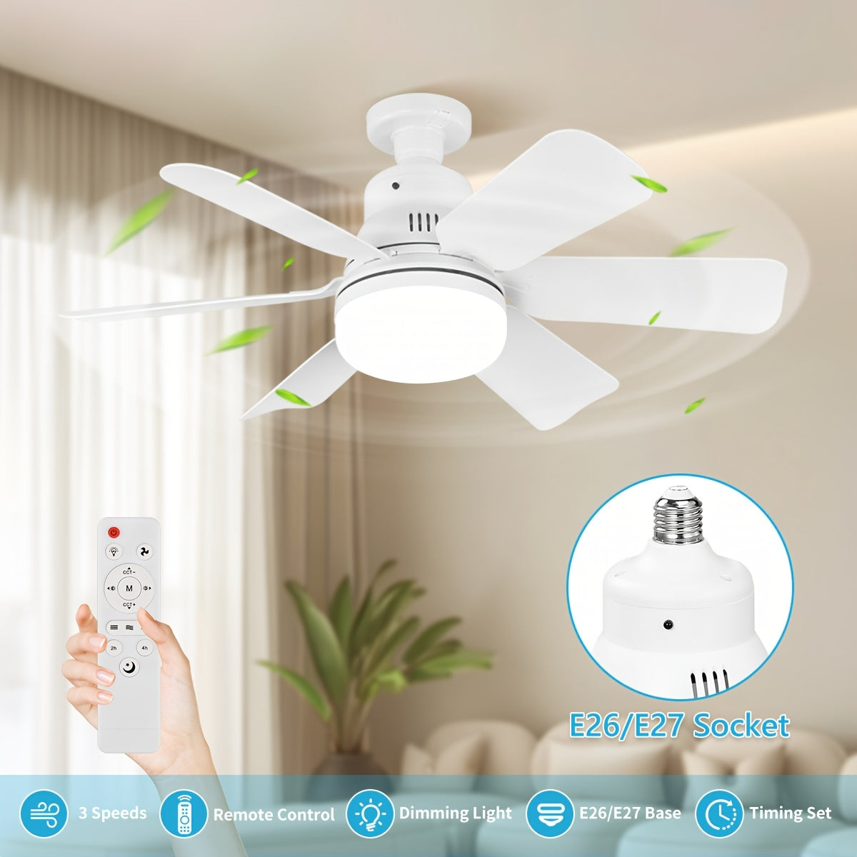 Two-Pack Smart Ceiling Fan with Remote Control LED Light Adjustable Speed for Indoor Use