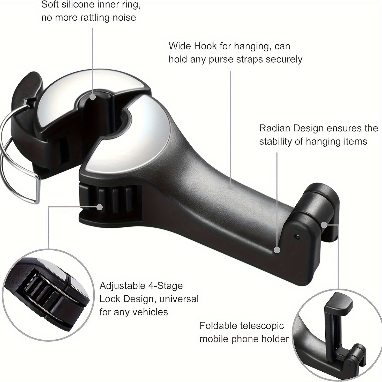 Rear Seat Phone Holder Car Headrest Hook Multifunctional 360° Rotation