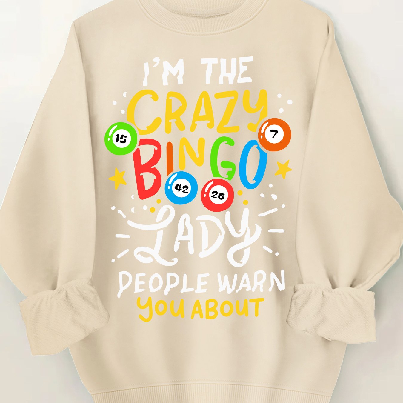 Plus Size Women's Crew Neck Sweatshirt with Crazy Bingo Lady Print Casual Long Sleeve Pullover