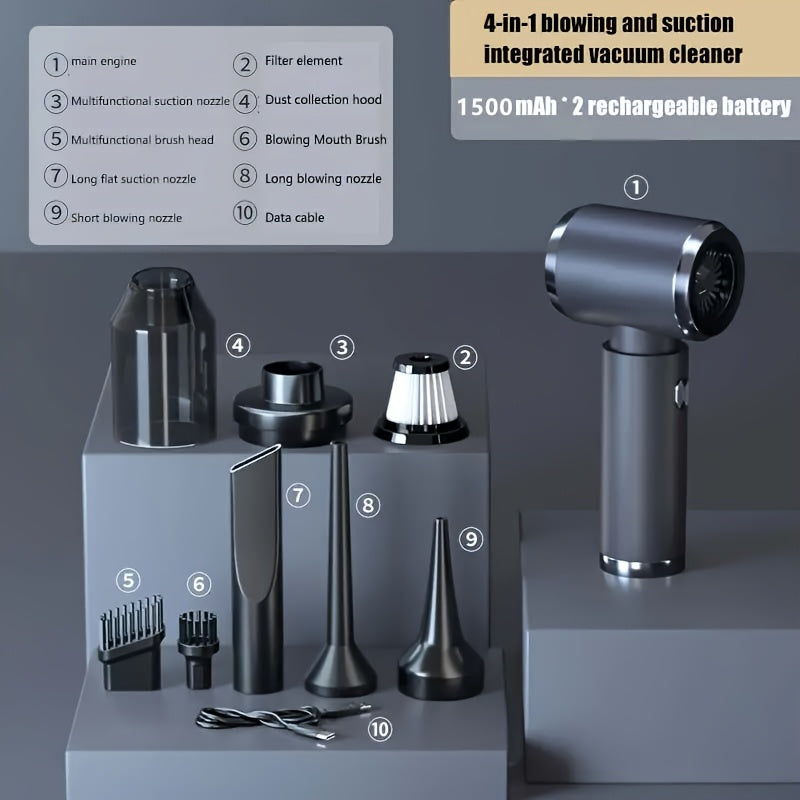 Kompakt 3-in-1 Avtomobil changyutgichi, 4000Pa tortish kuchi bilan, USB bilan quvvatlanadigan, avtomobil va uy uchun detailing