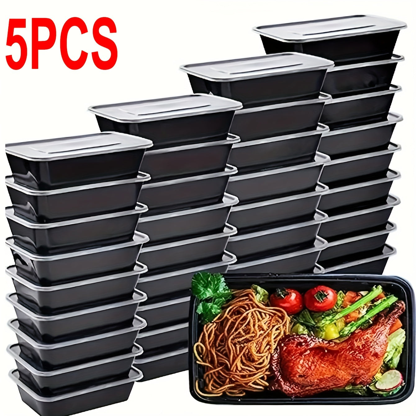 Set of 5 BPA-Free Plastic Lunch Boxes with Secure Lids for Food Storage