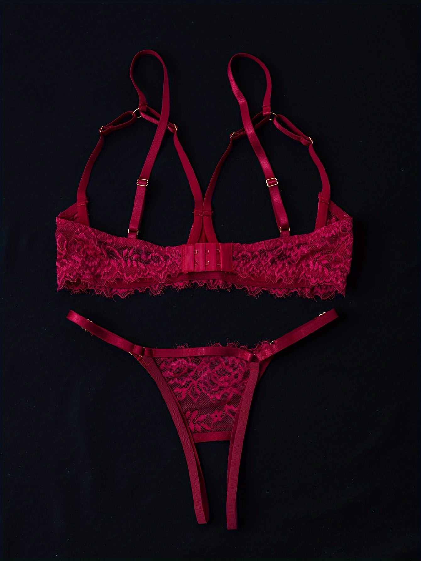 Red Lace Lingerie Set with Hollowed Out Model Cup Design
