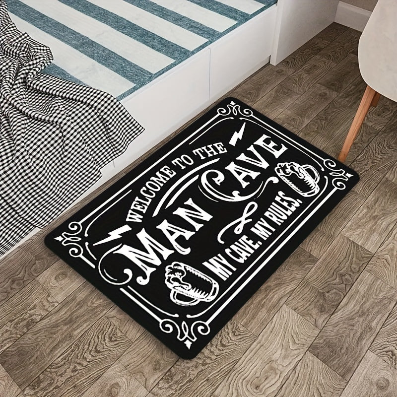 Toʻgʻri burchakli Xush kelibsiz Man Cave eshigi mato ichki qattiq bo'lmagan polyester vannaxonasi gilam