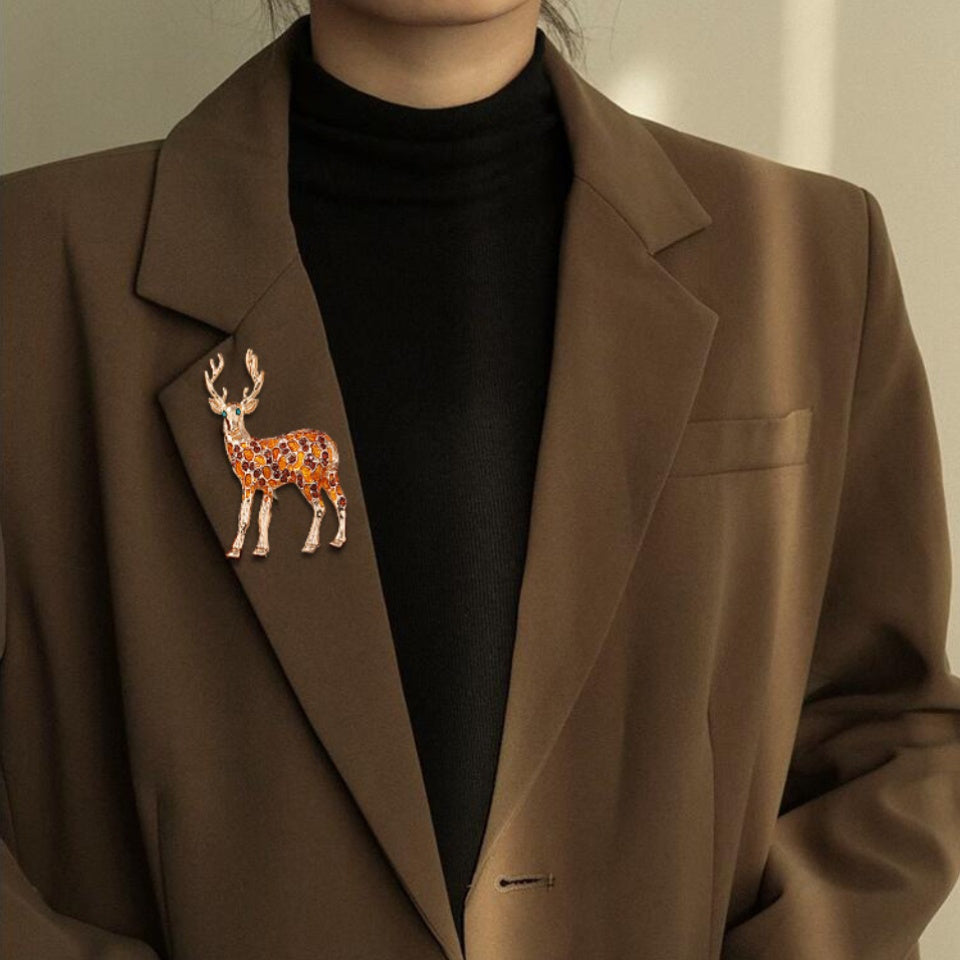 Enamel Deer Brooches for Women Animal Lapel Pins Elegant Jewelry Accessories