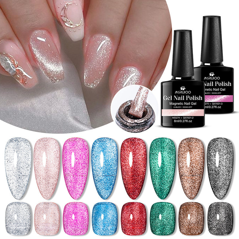 Women Gel Nail Polish 8ml Cat Eye Red Silver Gray UV LED Magnetic
