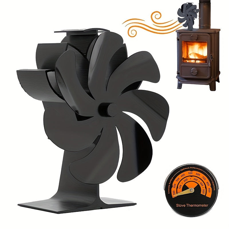 Dual-Head 7-Blade Wall Mount Wood Stove Fan Heat Powered Remote Control