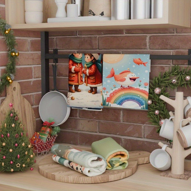 Set of 4 Winter Christmas Snowman and Snowflake Kitchen Towels 45.72x66.04cm Gift
