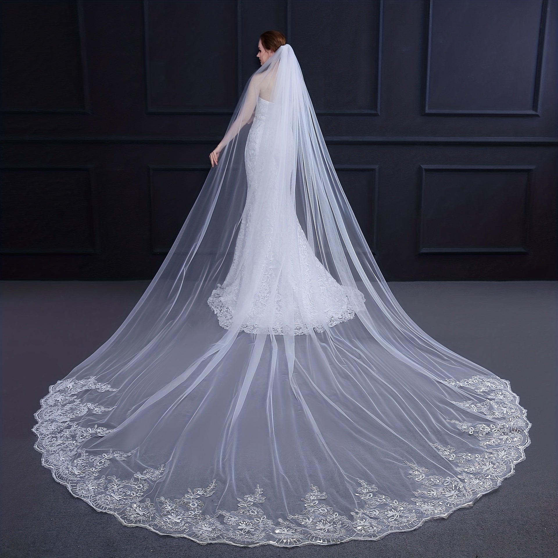 Long Lace Edge Bridal Veil Cathedral Style for Weddings