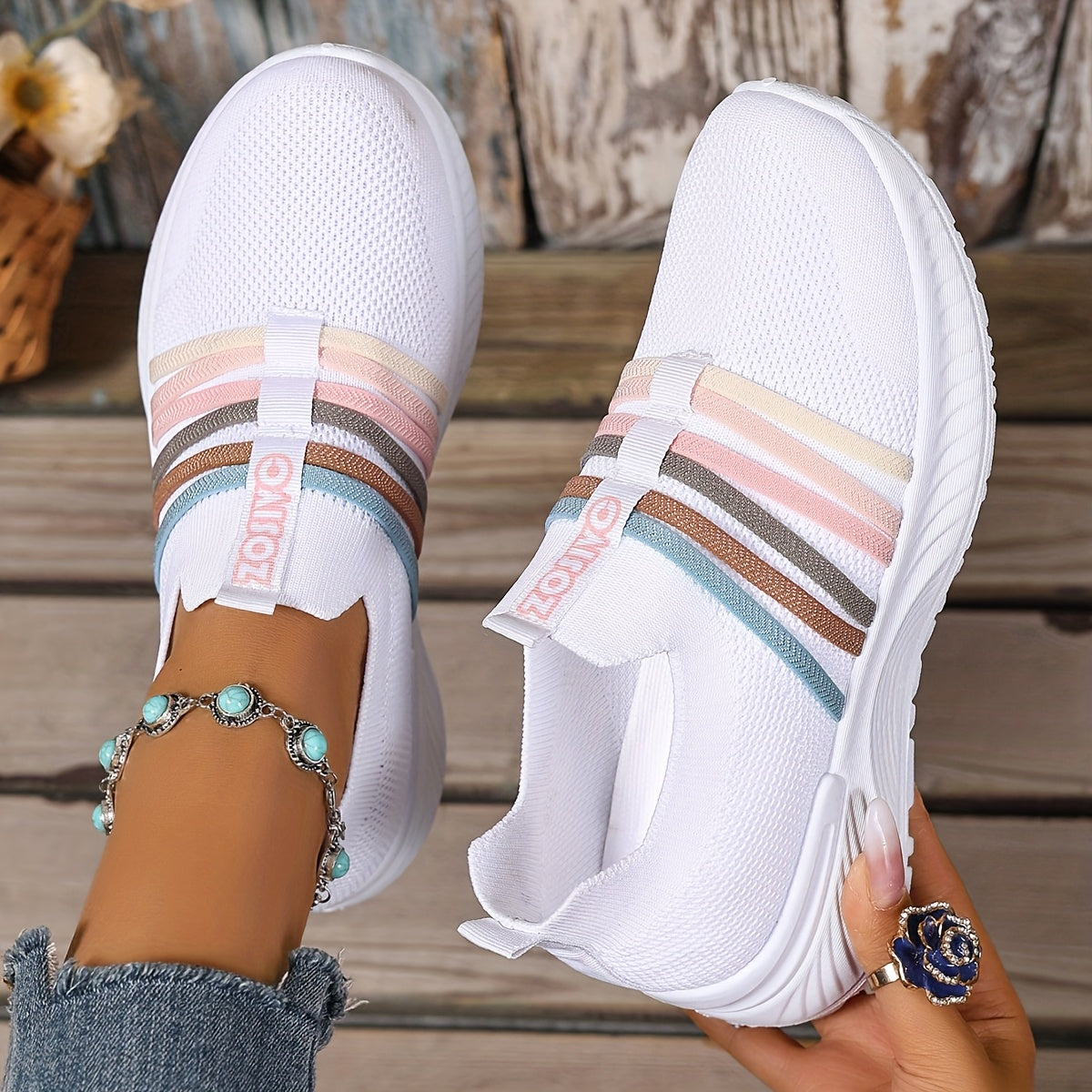 Women's Slip-On Sneakers White Black Casual Summer Shoes