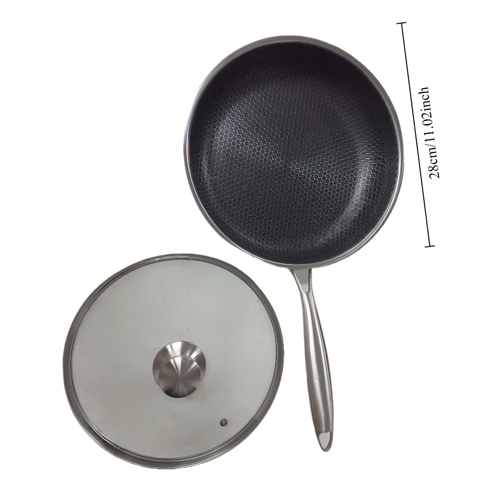 Stainless Steel Frying Pan Non-Stick Coating with Lid for Electric and Gas Stoves