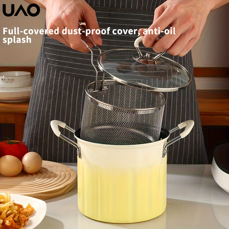 3L zanglamaydigan po'latdan yasalgan chuqur qovurish qozoni, filtr va splatter himoyachisi bilan, induksiya, gaz plitasi bilan mos keladi