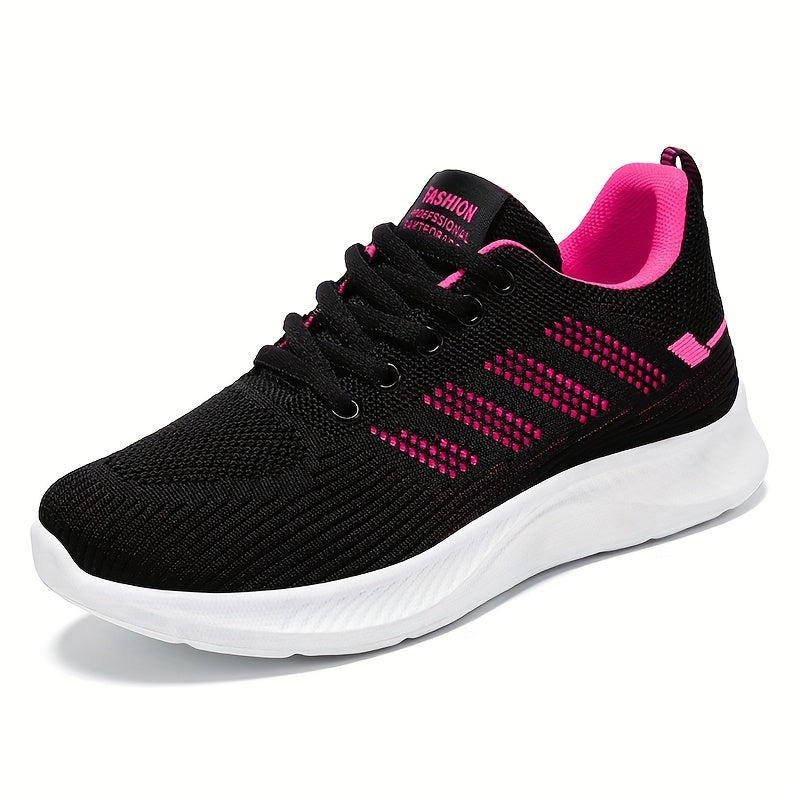 Women's Breathable Lightweight Sneakers Black Pink Fabric Low-Top Casual