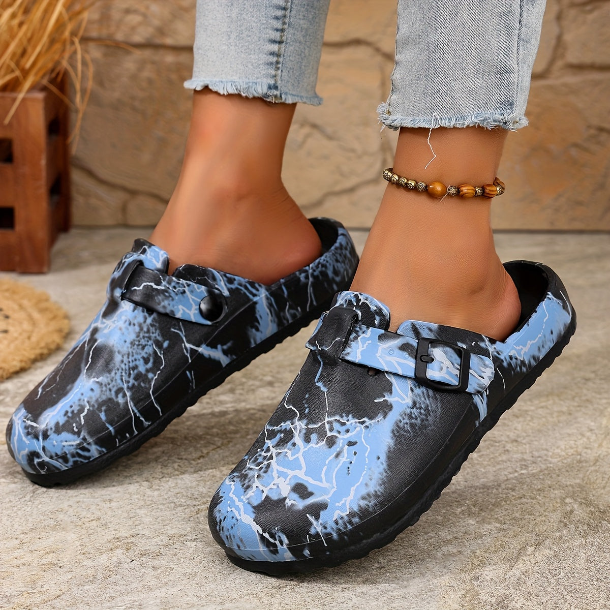 Women's Marble Print EVA Sandals Breathable Non-Slip Adjustable Summer Beach
