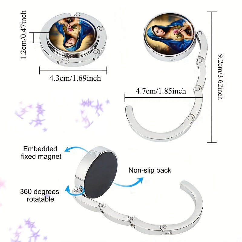 Foldable Handbag Hook for Table Virgin Mary Design Portable Purse Hanger