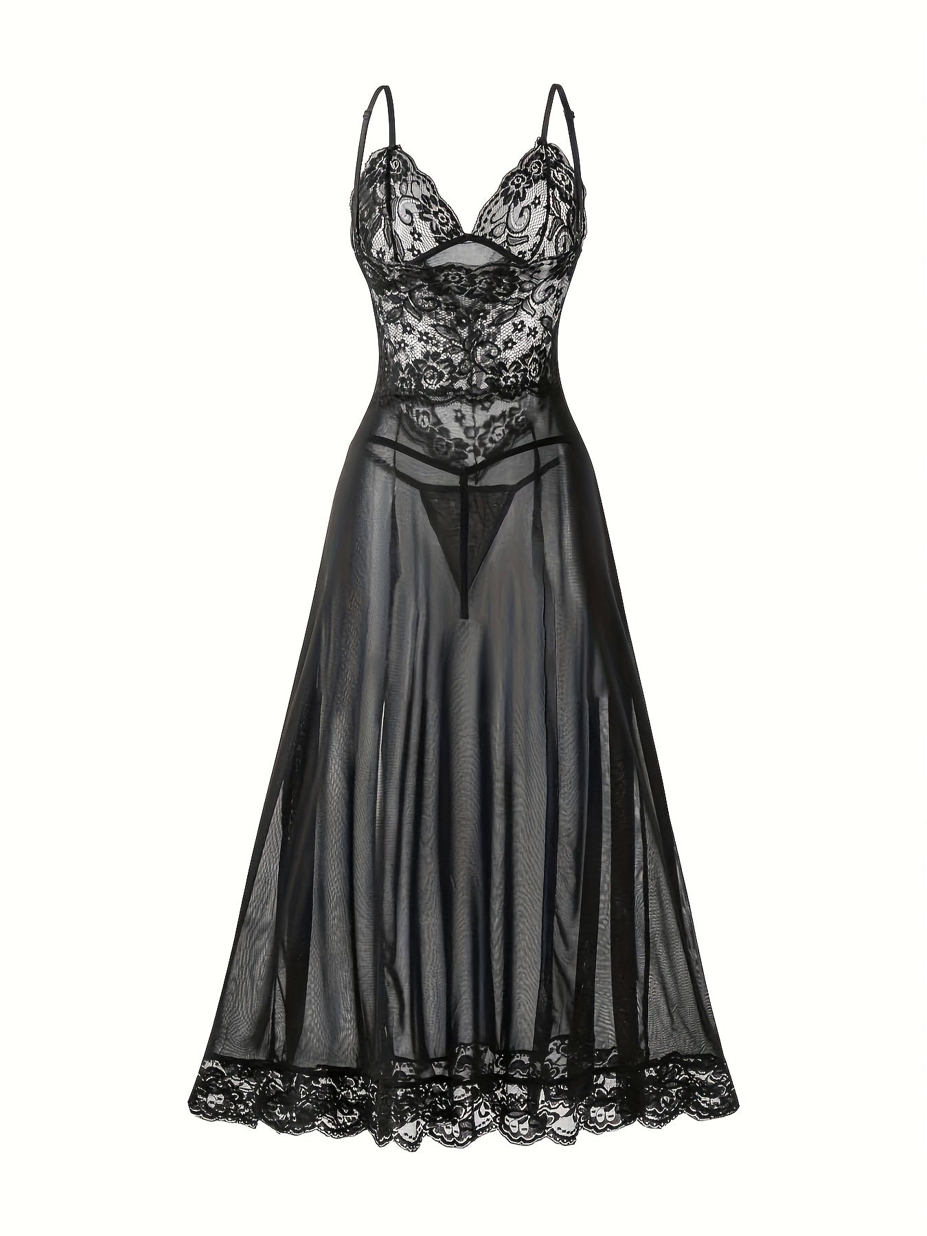 Women's Floral Lace Sleepwear Set Sheer Polyester Knit Lingerie Ensemble