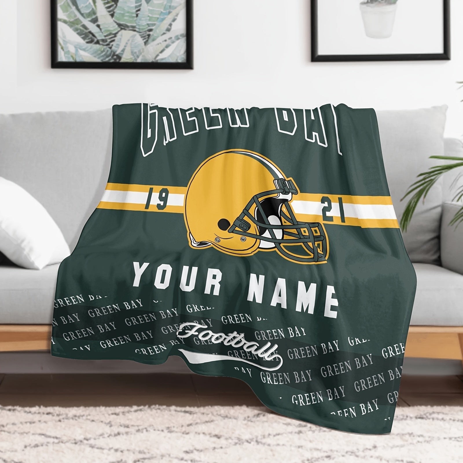 Personalized Green Bay Packers Throw Blanket with Name Soft Polyester for Travel and Home