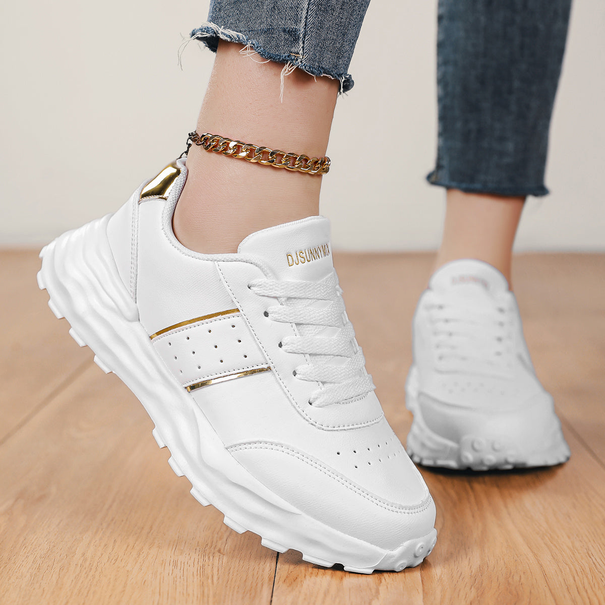Women’s Casual Sports Shoes Large Size Golden Sequin Walking Shoes