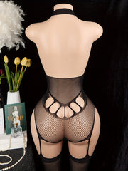 Women's Mesh Lingerie Dress with Open Crotch and Transparent Back