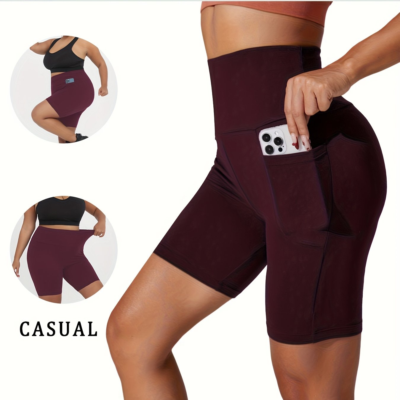 Plus Size High-Waisted Biker Shorts for Women - Vibrant Blue Tummy Control No-See-Through