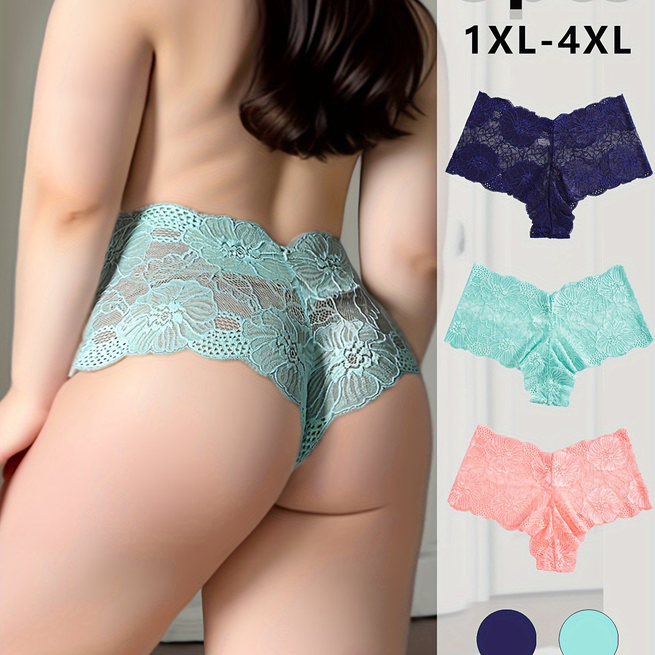 Plus Size Women's Lace Panties Mesh Seamless Breathable Floral Print