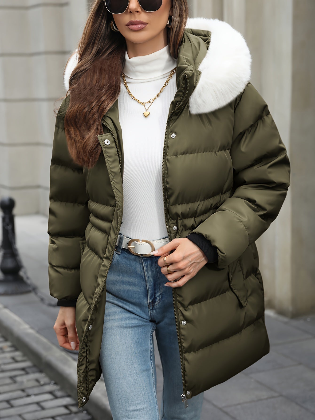 Women's Hooded Puffer Jacket Solid Color Long Sleeve Fall Winter Non-Stretch Polyester