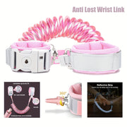 Kids Safety Wristband Reflective Anti-Lost Wrist Link with Key Lock and Whistle Pink