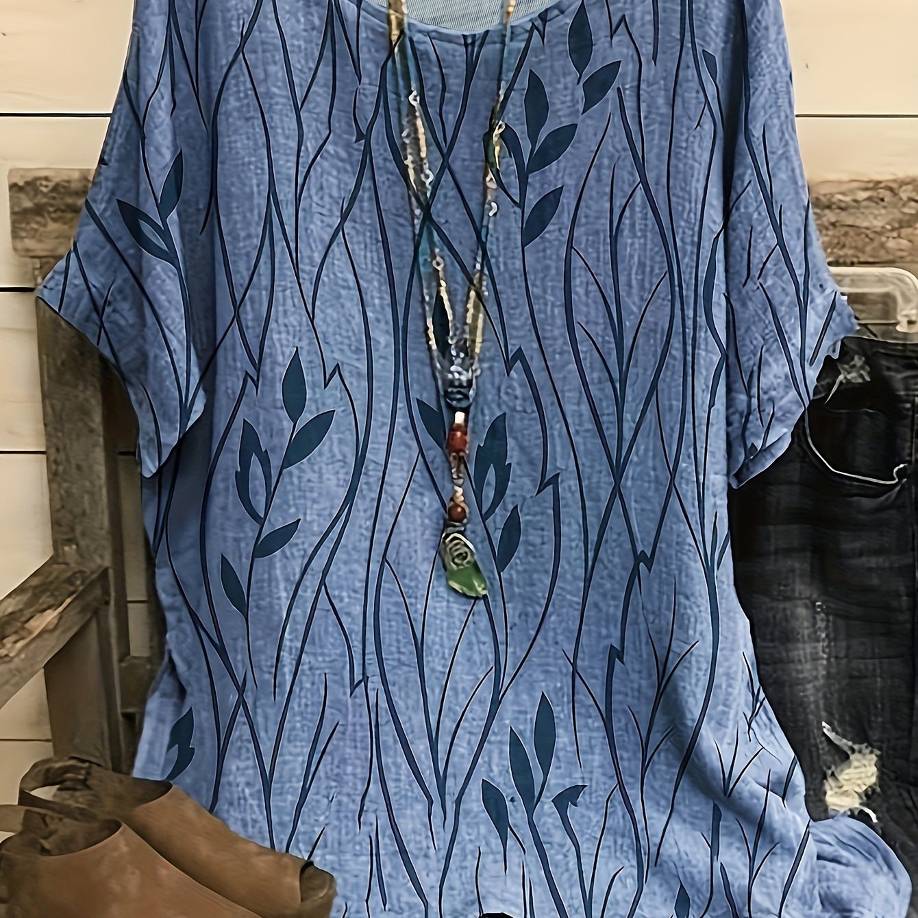 Летняя домашняя блузка для женщин больших размеров с дышащим принтом листьев