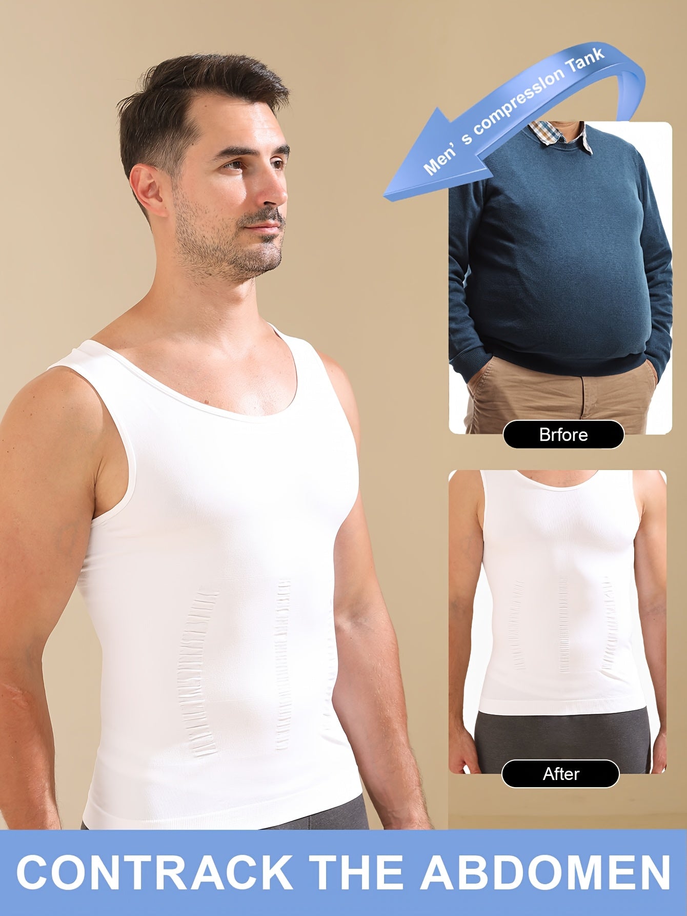 Camiseta sin mangas moldeadora para hombre, transpirable, de poliéster y spandex