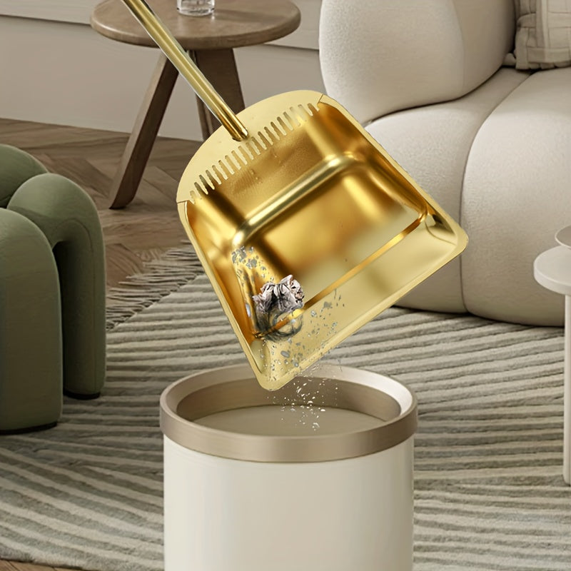 Stainless Steel Broom and Dustpan Set with Serrated Edge Long Handle Indoor Outdoor Cleaning