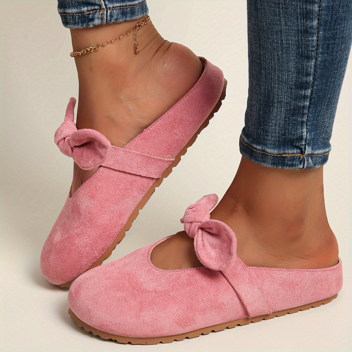 Women’s Slip-On Mules with Cushioned Soles and Bow - All-Season Comfortable Shoes