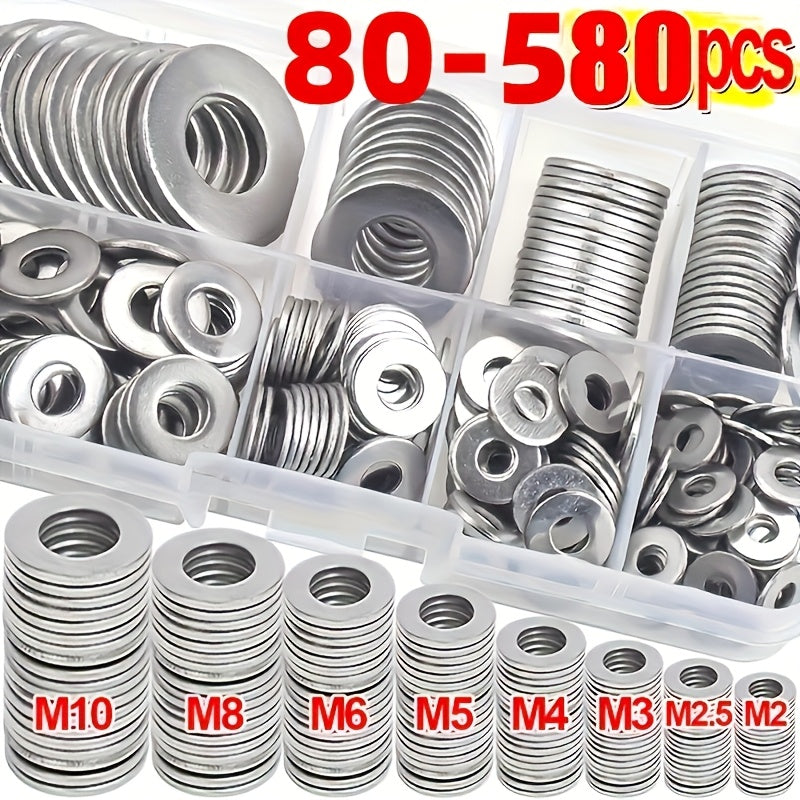 Stainless Steel Flat Washers Assortment Kit with Storage Box for Screws and Bolts