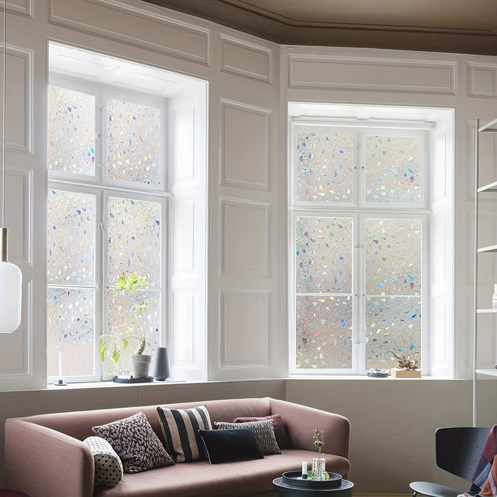Frosted Stained Glass Window Privacy Film with 3D Vinyl Decals for Living Room