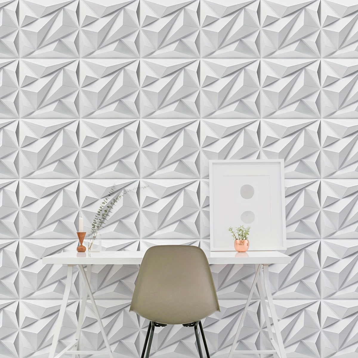 PVC 3D Diamond Wall Panels 11.7x11.7 Inches for Interior Decor in Living Room Bedroom Kitchen