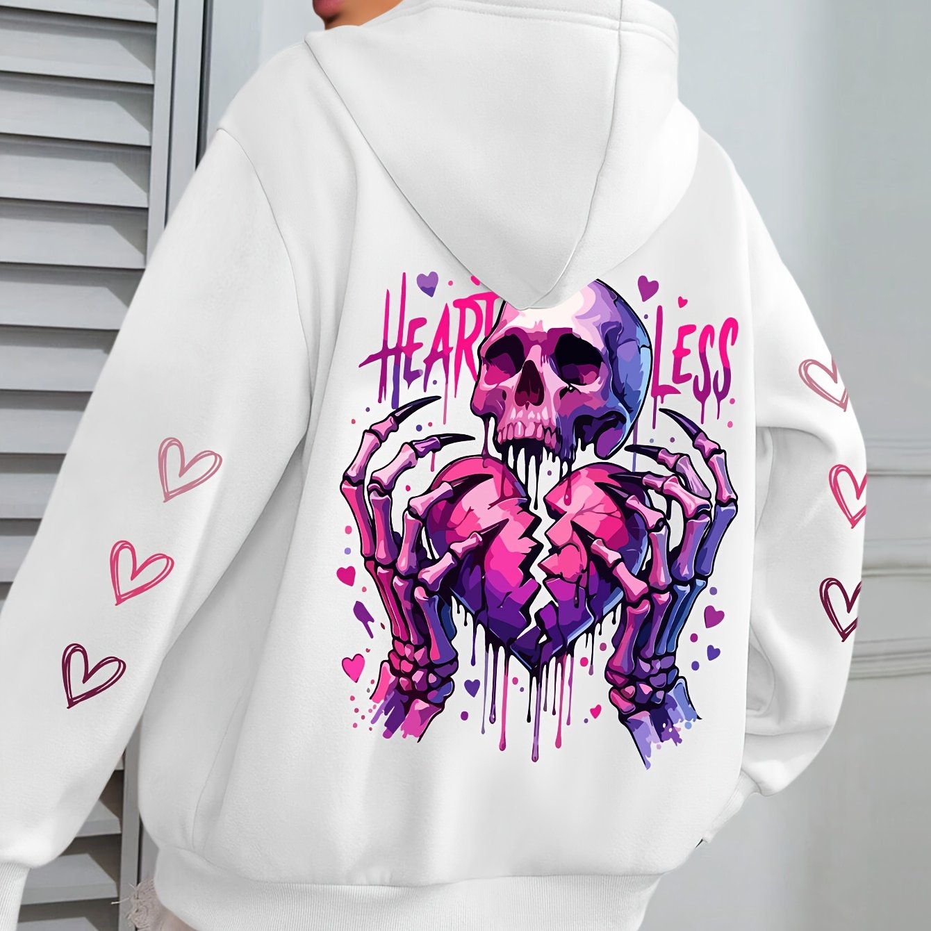 Plus Size Women's Heart Love Print Hoodie Long Sleeve Pullover