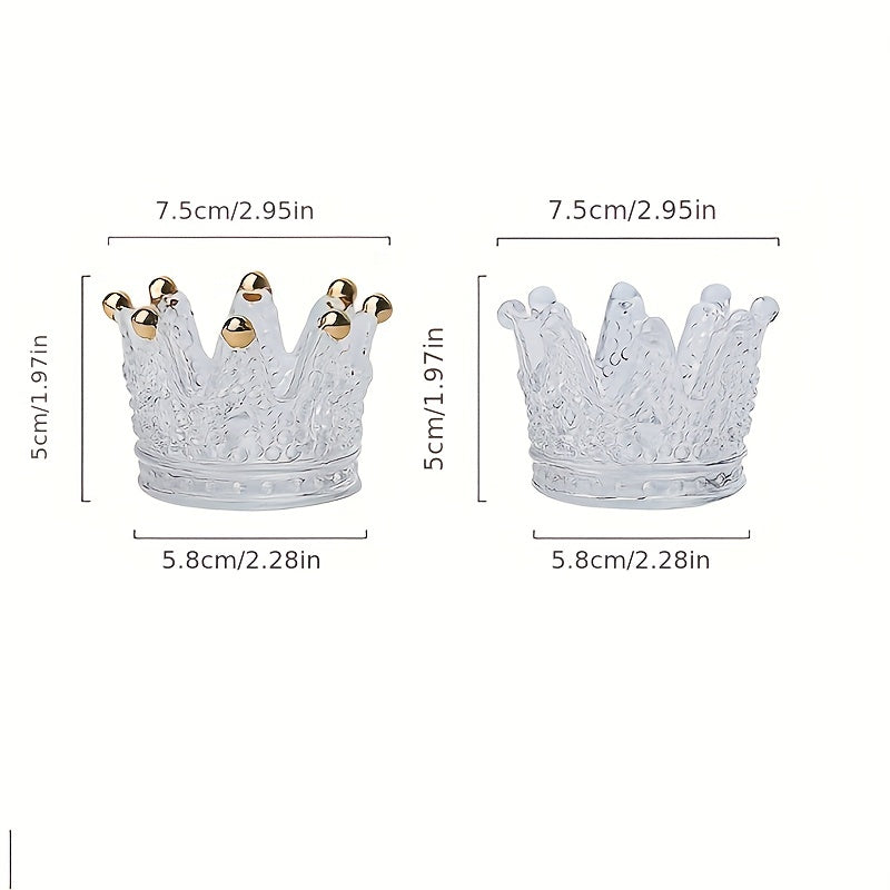 Unisex Crystal Glass Ashtray Octagonal Crown-Shaped Gold Accents