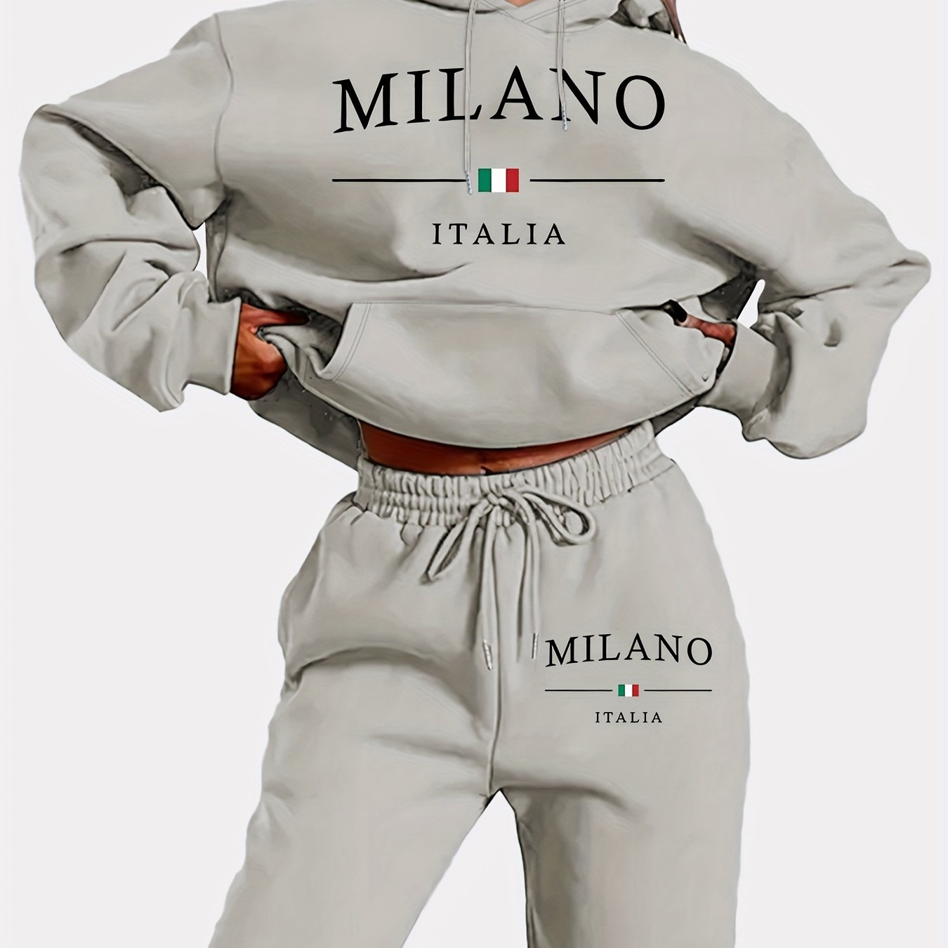 Women's Casual Letter Print Knit Pantsuit with Hooded Long Sleeve Hoodie and Jogger Sweatpants