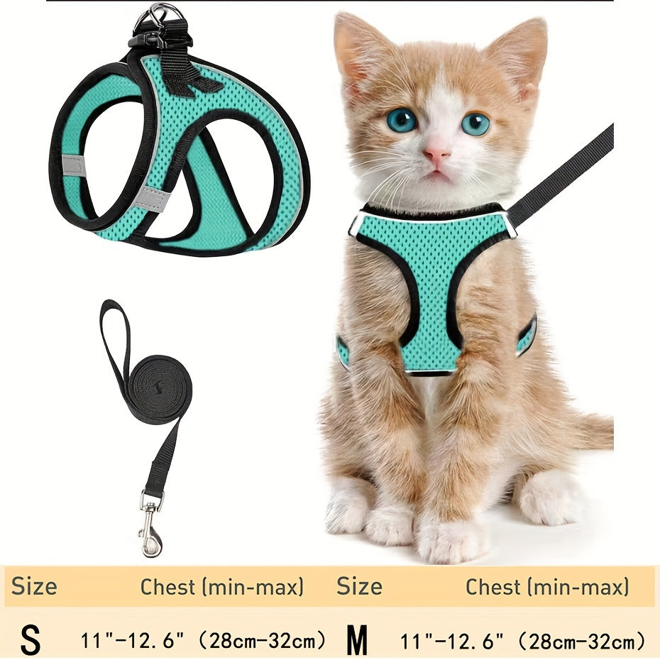 Escape-Proof Cat Harness and Leash Set Reflective Mesh for Outdoor Safety