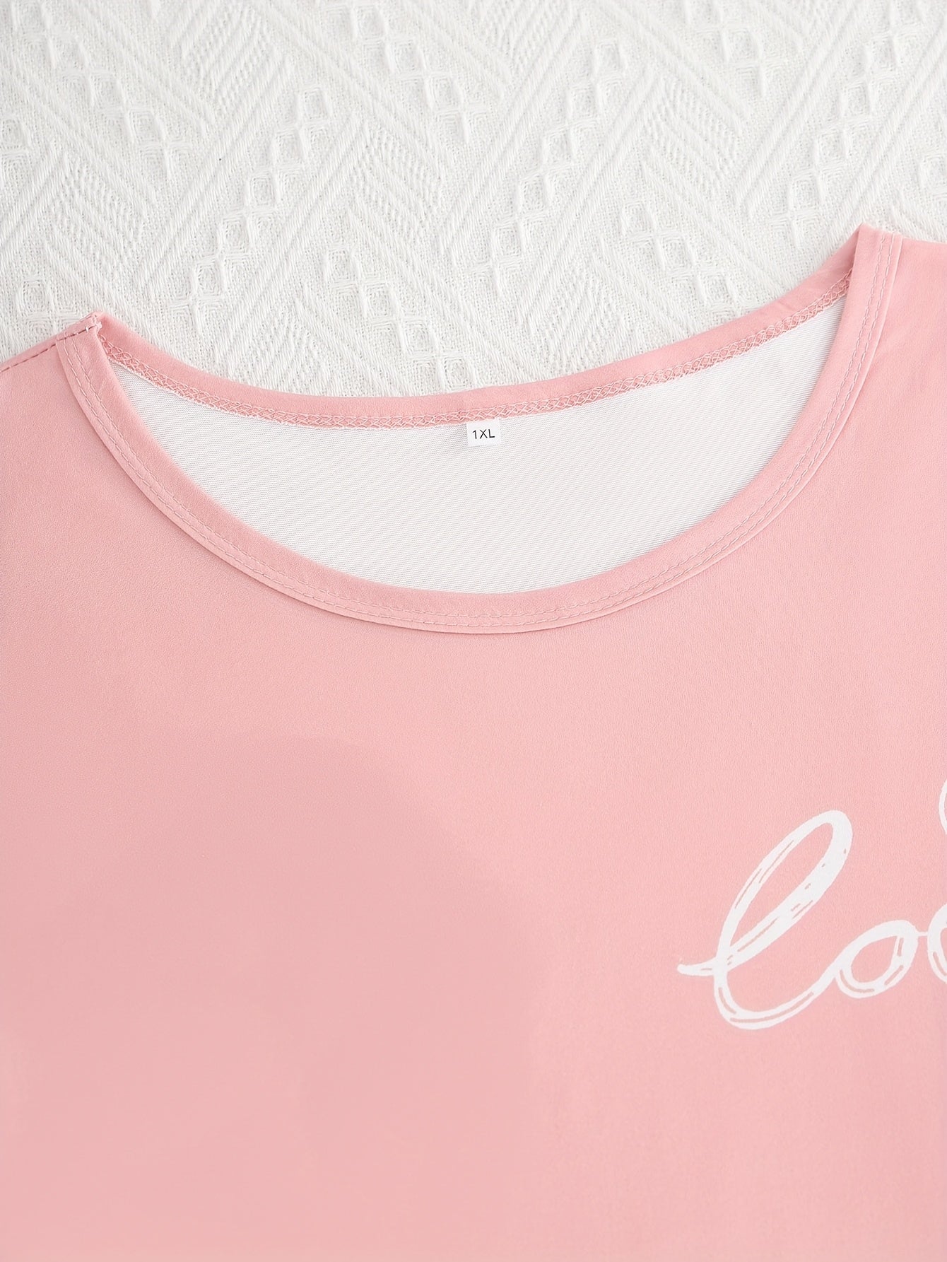 Plus Size Women's Pajama Set Heart Print Short Sleeve Top Plaid Pants