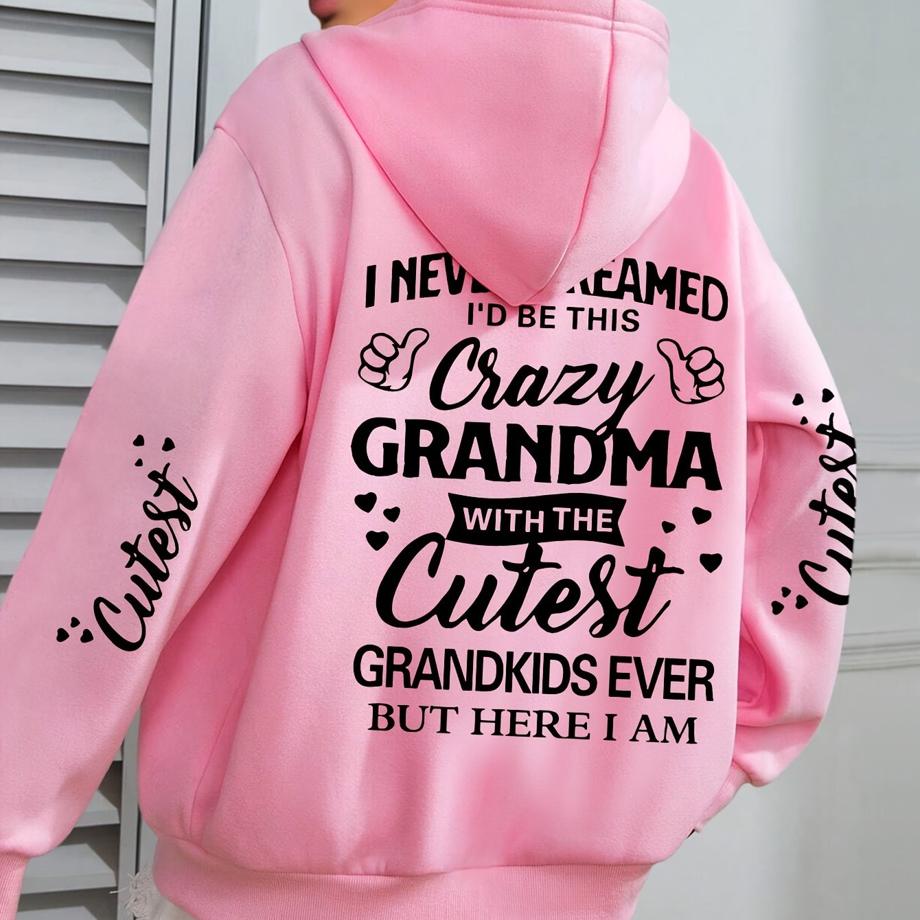 Толстовка с крупным принтом букв Plus Size Crazy для женщин, с длинными рукавами, повседневная, с капюшоном и карманами на шнурке