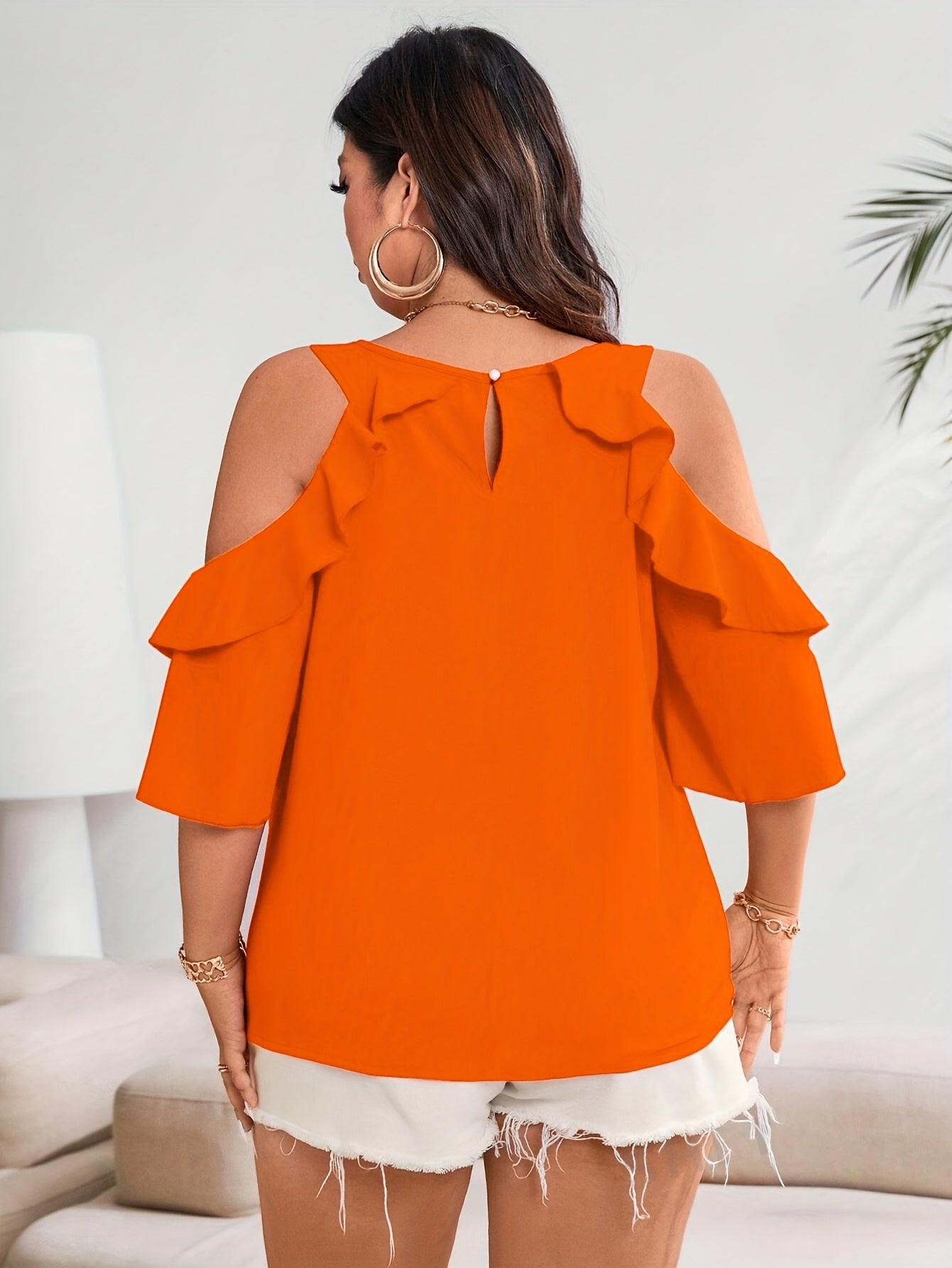 Plus Size Women's Summer Ruffled Blouse - Pink Floral Cold Shoulder Top